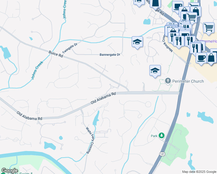 map of restaurants, bars, coffee shops, grocery stores, and more near 5352 Lacosta Lane in Johns Creek