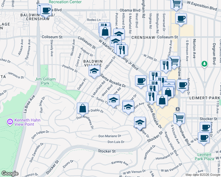map of restaurants, bars, coffee shops, grocery stores, and more near 4027 West Boulevard in Los Angeles
