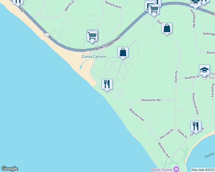 map of restaurants, bars, coffee shops, grocery stores, and more near 29700 Zuma Bay Way in Malibu