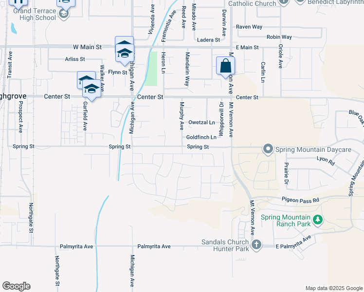map of restaurants, bars, coffee shops, grocery stores, and more near 500 Murphy Avenue in Riverside
