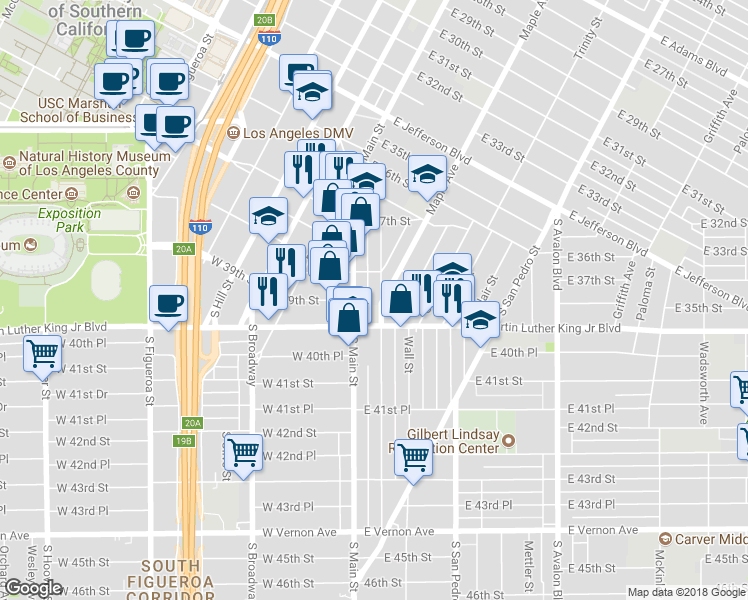 map of restaurants, bars, coffee shops, grocery stores, and more near 3835 Woodlawn Avenue in Los Angeles