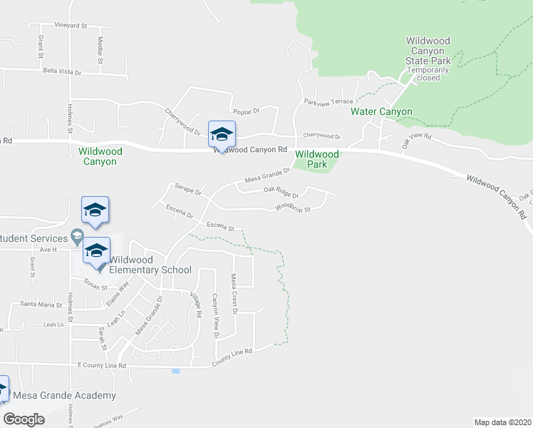 map of restaurants, bars, coffee shops, grocery stores, and more near 36453 Woodbriar Street in Yucaipa