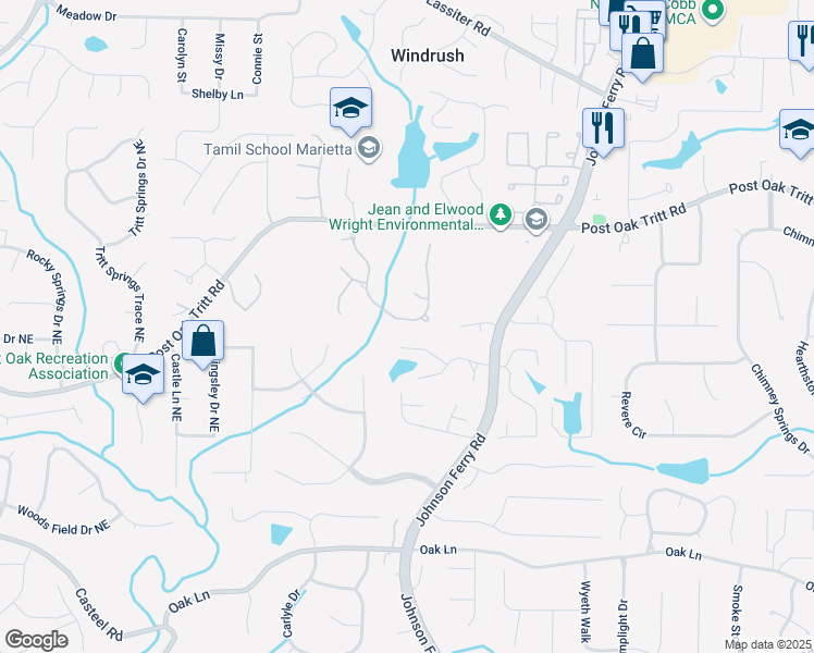map of restaurants, bars, coffee shops, grocery stores, and more near 4065 Tritt Homestead Drive in Marietta