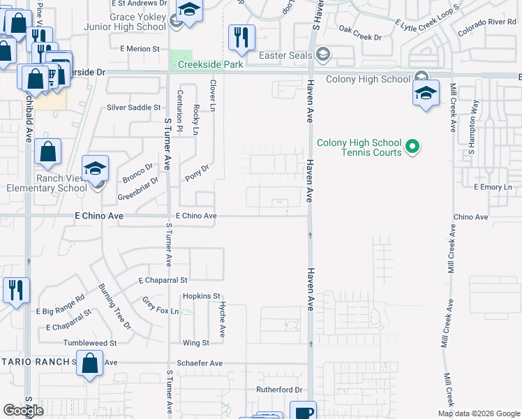 map of restaurants, bars, coffee shops, grocery stores, and more near 13210 South Haven Avenue in Ontario
