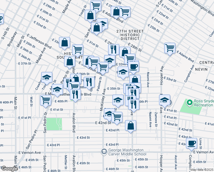 map of restaurants, bars, coffee shops, grocery stores, and more near 3422 McKinley Avenue in Los Angeles