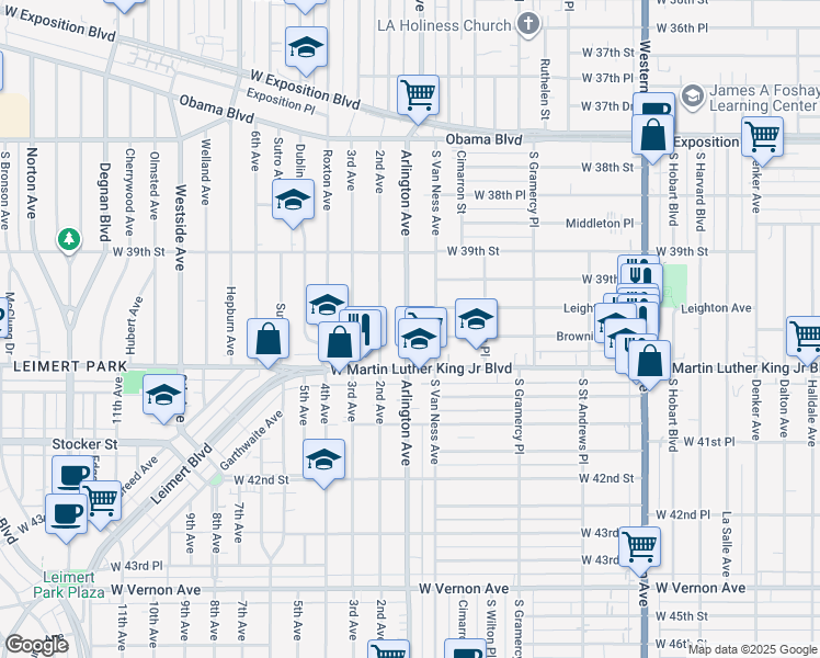 map of restaurants, bars, coffee shops, grocery stores, and more near 3955 Arlington Avenue in Los Angeles