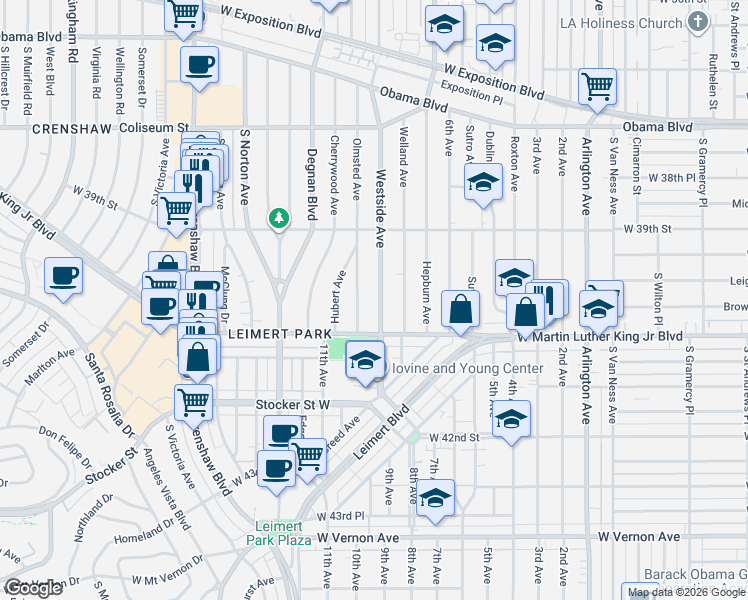 map of restaurants, bars, coffee shops, grocery stores, and more near 3971 Westside Avenue in Los Angeles