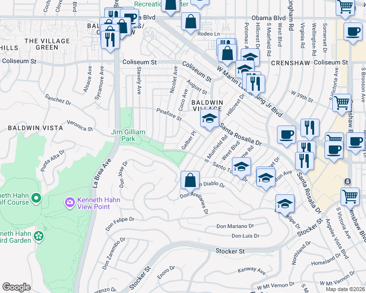 map of restaurants, bars, coffee shops, grocery stores, and more near 4049 Gelber Place in Los Angeles