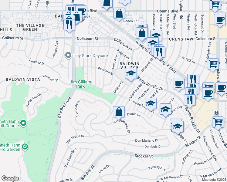 map of restaurants, bars, coffee shops, grocery stores, and more near 4049 Gelber Place in Los Angeles