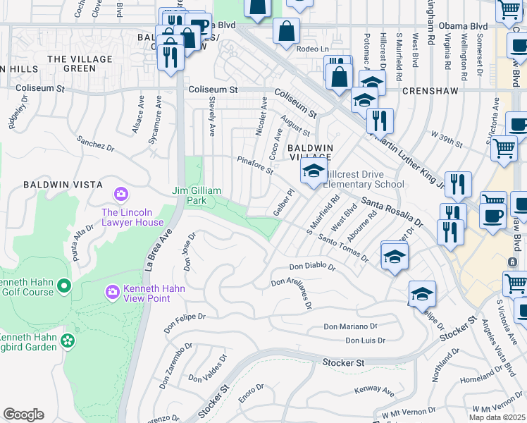 map of restaurants, bars, coffee shops, grocery stores, and more near 4049 Gelber Place in Los Angeles