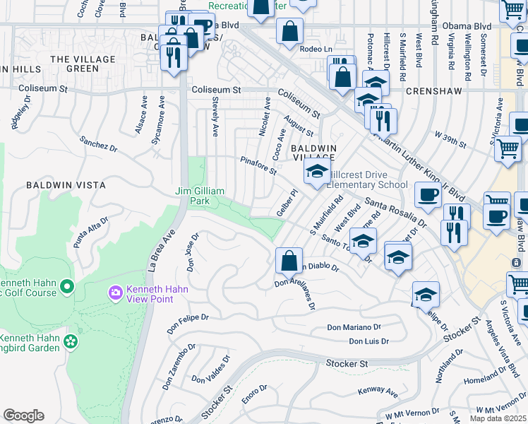 map of restaurants, bars, coffee shops, grocery stores, and more near 4049 Gelber Place in Los Angeles