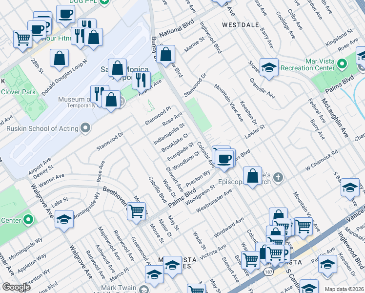 map of restaurants, bars, coffee shops, grocery stores, and more near 12543 Brooklake Street in Los Angeles