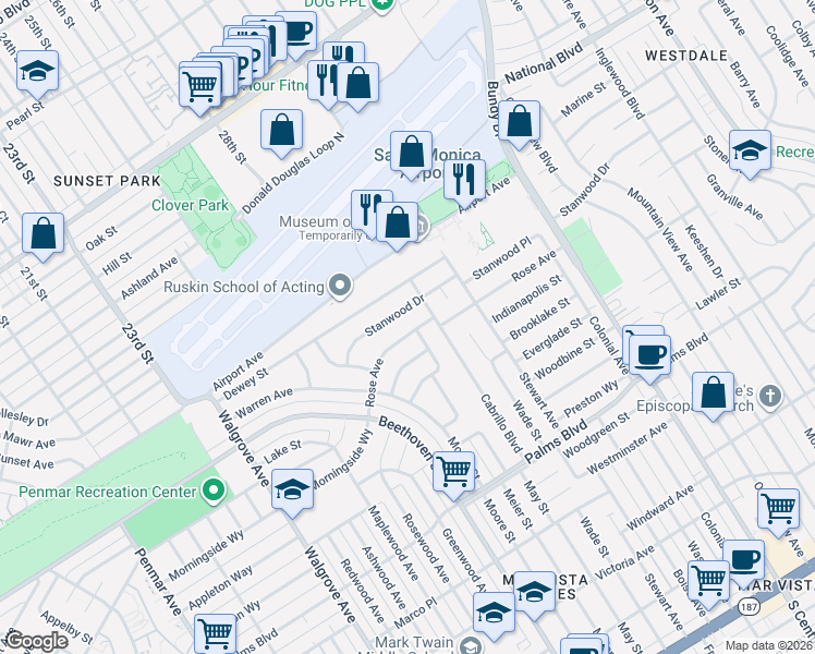 map of restaurants, bars, coffee shops, grocery stores, and more near 12743 Stanwood Drive in Los Angeles