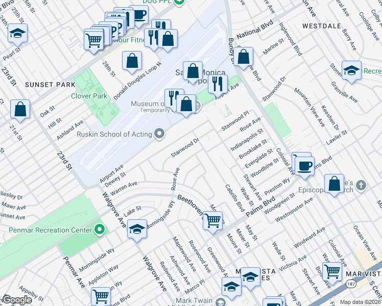 map of restaurants, bars, coffee shops, grocery stores, and more near 12743 Stanwood Drive in Los Angeles