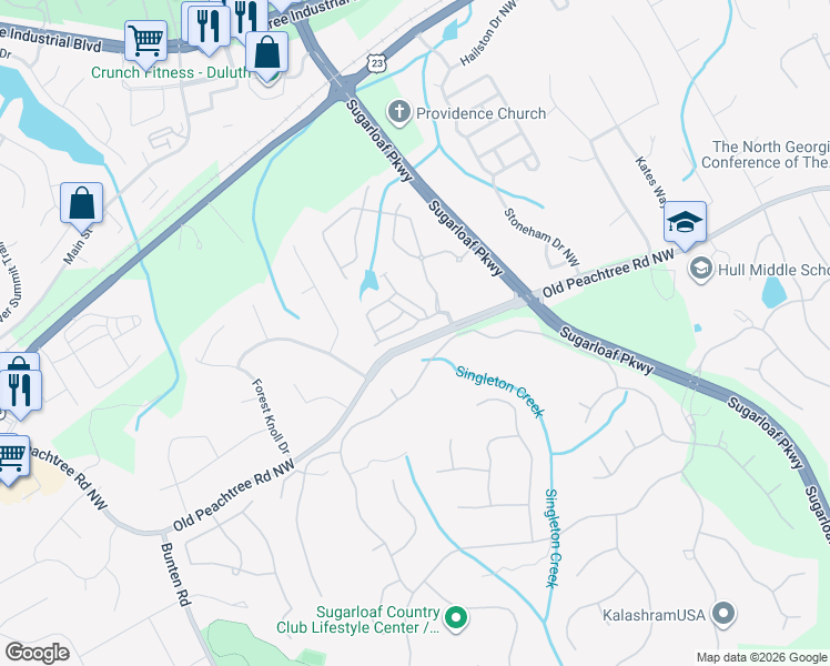 map of restaurants, bars, coffee shops, grocery stores, and more near 2442 Kinglet Court in Duluth