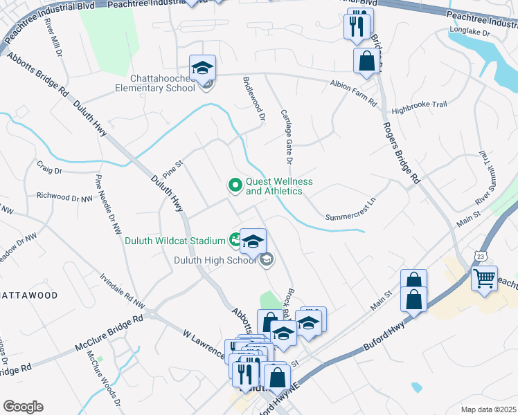 map of restaurants, bars, coffee shops, grocery stores, and more near 2912 1st Street in Duluth