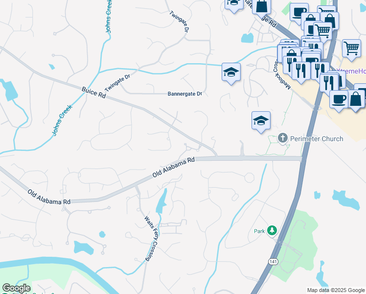 map of restaurants, bars, coffee shops, grocery stores, and more near 5352 Lacosta Lane in Johns Creek