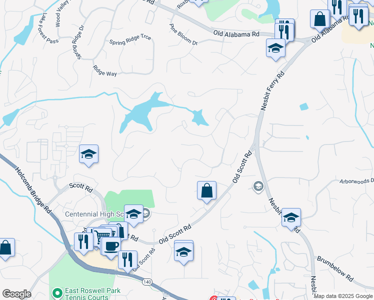 map of restaurants, bars, coffee shops, grocery stores, and more near 2485 Club Walk Trce in Alpharetta
