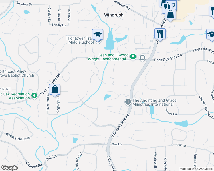 map of restaurants, bars, coffee shops, grocery stores, and more near 4064 Tritt Homestead Drive in Marietta