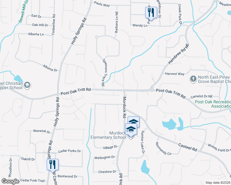 map of restaurants, bars, coffee shops, grocery stores, and more near 2945 Kings Walk Avenue in Marietta