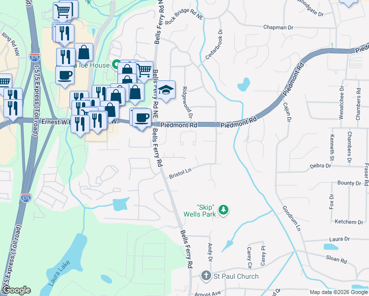 map of restaurants, bars, coffee shops, grocery stores, and more near 2465 Cape Sable Drive in Marietta