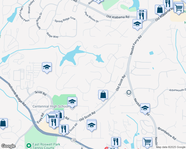 map of restaurants, bars, coffee shops, grocery stores, and more near 2485 Club Walk Trce in Alpharetta