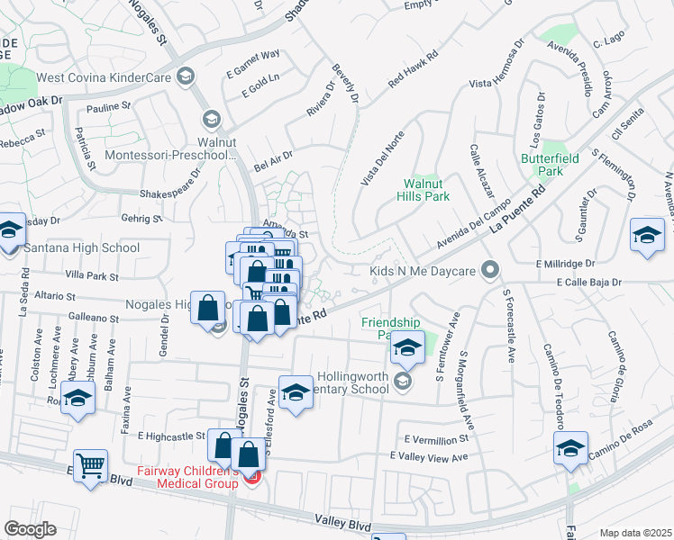 map of restaurants, bars, coffee shops, grocery stores, and more near 2825 Onyx Way in West Covina