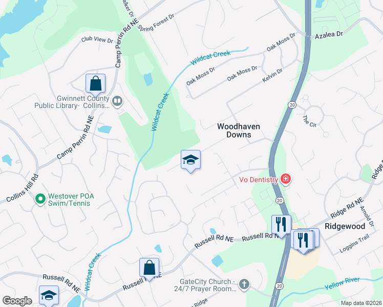 map of restaurants, bars, coffee shops, grocery stores, and more near 552 Saddlewood Drive in Lawrenceville
