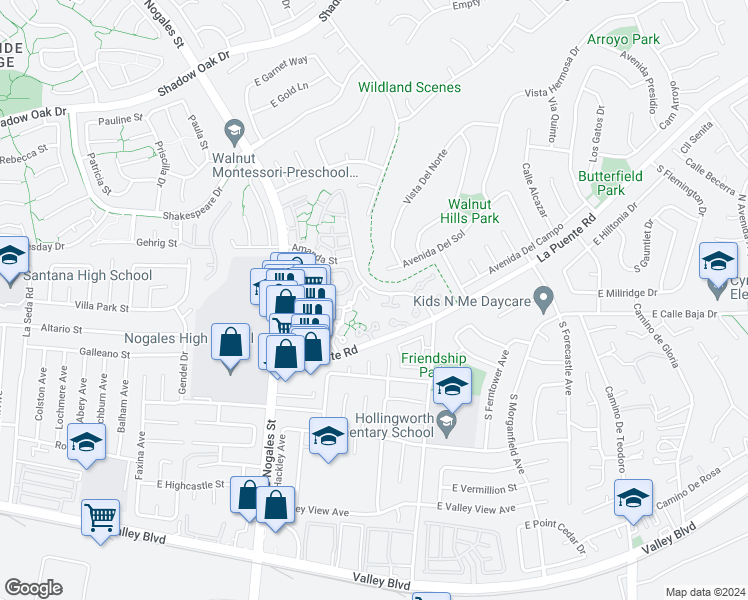 map of restaurants, bars, coffee shops, grocery stores, and more near 2825 Onyx Way in West Covina