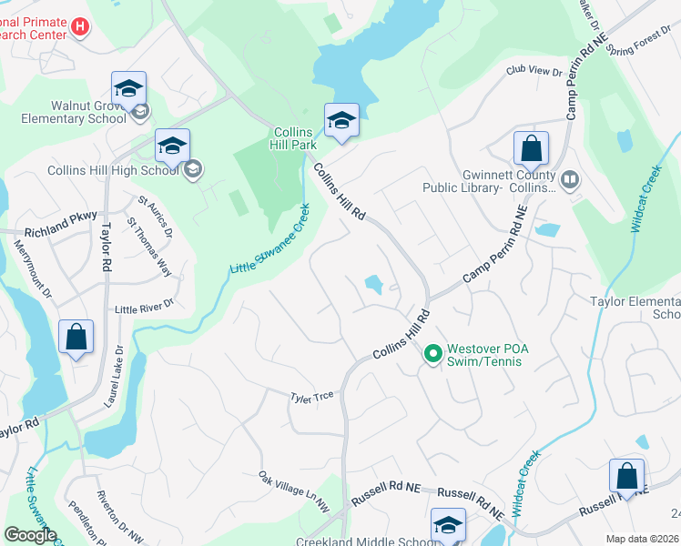map of restaurants, bars, coffee shops, grocery stores, and more near 1900 Wildcat Trace Circle in Lawrenceville