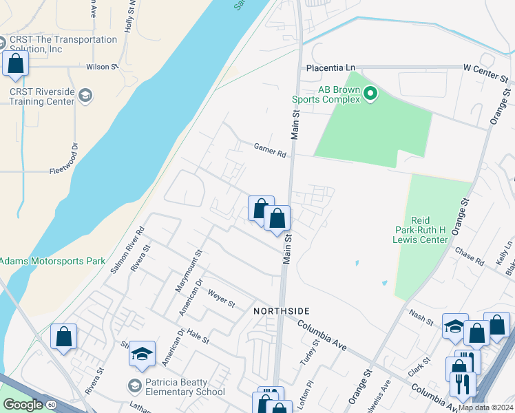 map of restaurants, bars, coffee shops, grocery stores, and more near 954 Dalton Road in Riverside