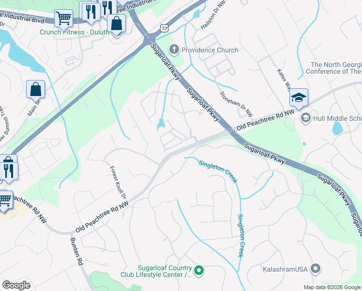 map of restaurants, bars, coffee shops, grocery stores, and more near 2442 Kinglet Court in Duluth