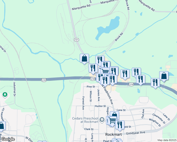 map of restaurants, bars, coffee shops, grocery stores, and more near 101 GTM Parkway in Rockmart