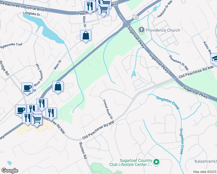 map of restaurants, bars, coffee shops, grocery stores, and more near 3465 Leaf Land Court in Duluth