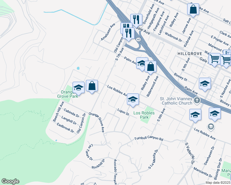 map of restaurants, bars, coffee shops, grocery stores, and more near 1502 Hedgepath Avenue in Hacienda Heights