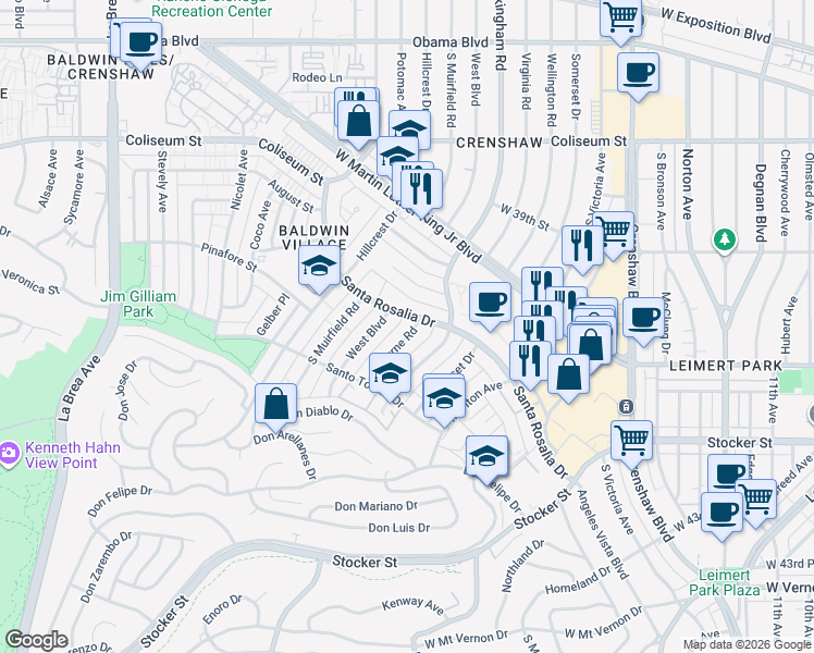 map of restaurants, bars, coffee shops, grocery stores, and more near in Los Angeles