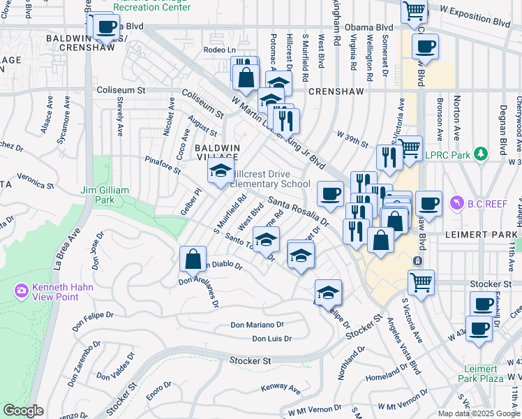 map of restaurants, bars, coffee shops, grocery stores, and more near 4027 West Boulevard in Los Angeles