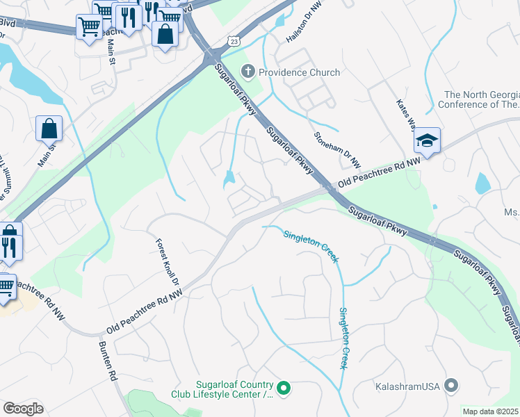 map of restaurants, bars, coffee shops, grocery stores, and more near 2402 Harpers Way in Duluth