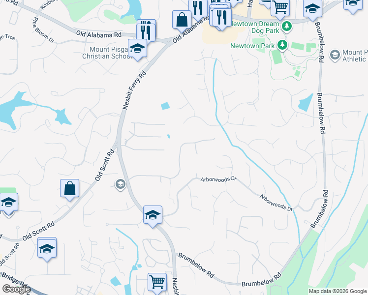 map of restaurants, bars, coffee shops, grocery stores, and more near 2925 Abbottswell Drive in Alpharetta