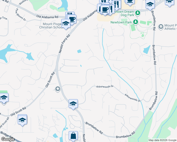 map of restaurants, bars, coffee shops, grocery stores, and more near 2925 Abbottswell Drive in Alpharetta