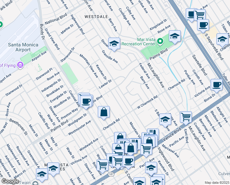 map of restaurants, bars, coffee shops, grocery stores, and more near 3516 Mountain View Avenue in Los Angeles