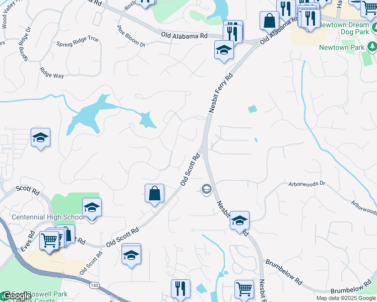 map of restaurants, bars, coffee shops, grocery stores, and more near 320 Chandon Place Court in Alpharetta
