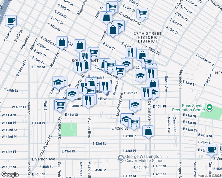 map of restaurants, bars, coffee shops, grocery stores, and more near 3705 Paloma Street in Los Angeles
