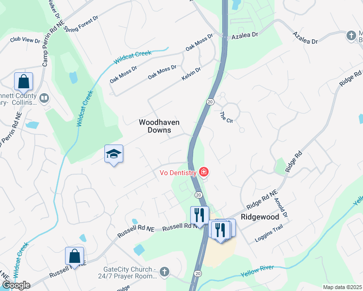 map of restaurants, bars, coffee shops, grocery stores, and more near 1672 Taylor Oaks Ridge in Lawrenceville
