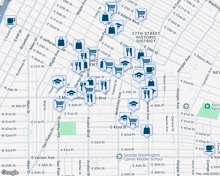 map of restaurants, bars, coffee shops, grocery stores, and more near 3705 Paloma Street in Los Angeles