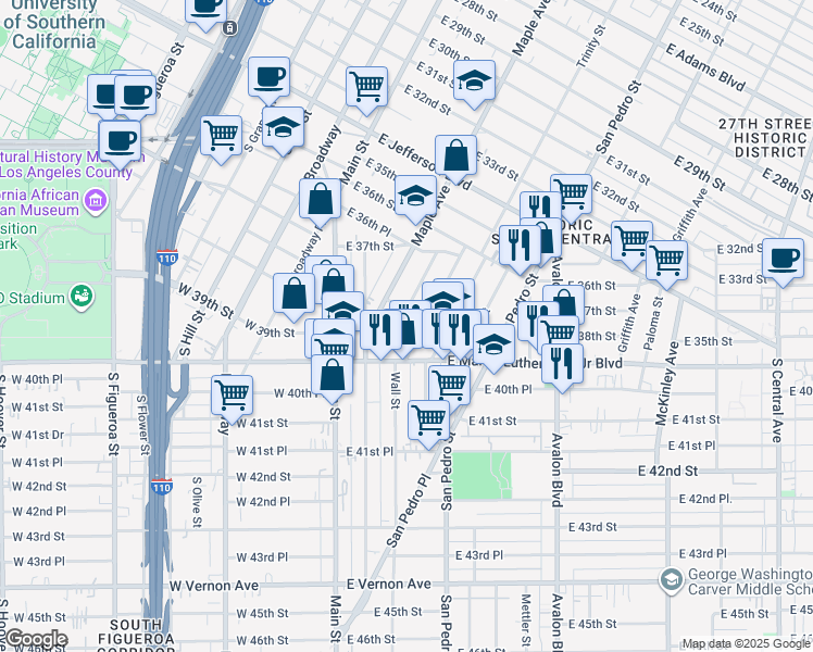 map of restaurants, bars, coffee shops, grocery stores, and more near 3803 Crawford Street in Los Angeles