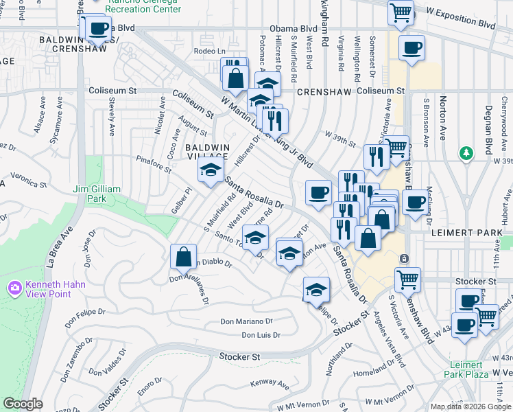 map of restaurants, bars, coffee shops, grocery stores, and more near in Los Angeles