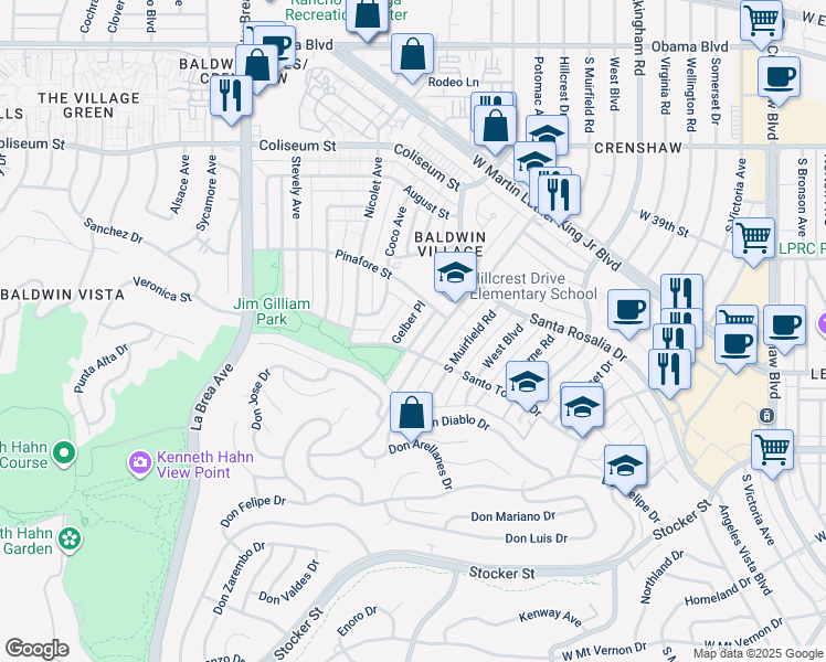 map of restaurants, bars, coffee shops, grocery stores, and more near 4063 Hillcrest Drive in Los Angeles