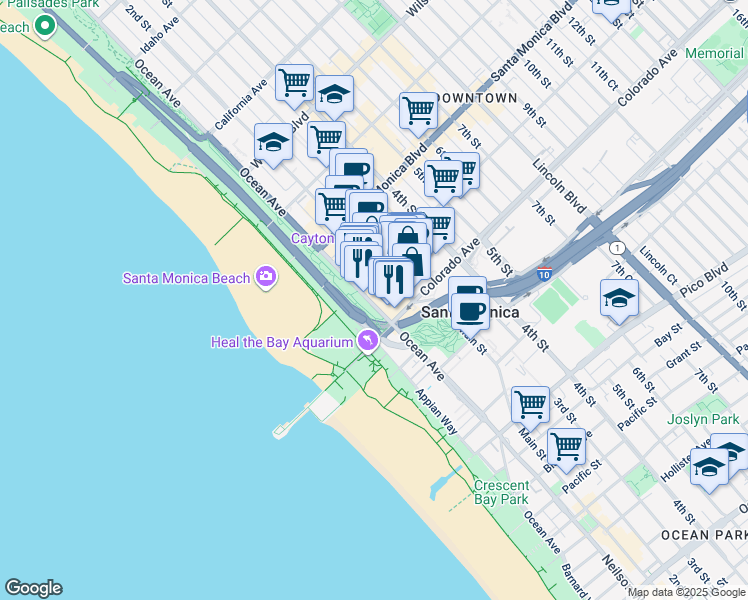 map of restaurants, bars, coffee shops, grocery stores, and more near in Santa Monica