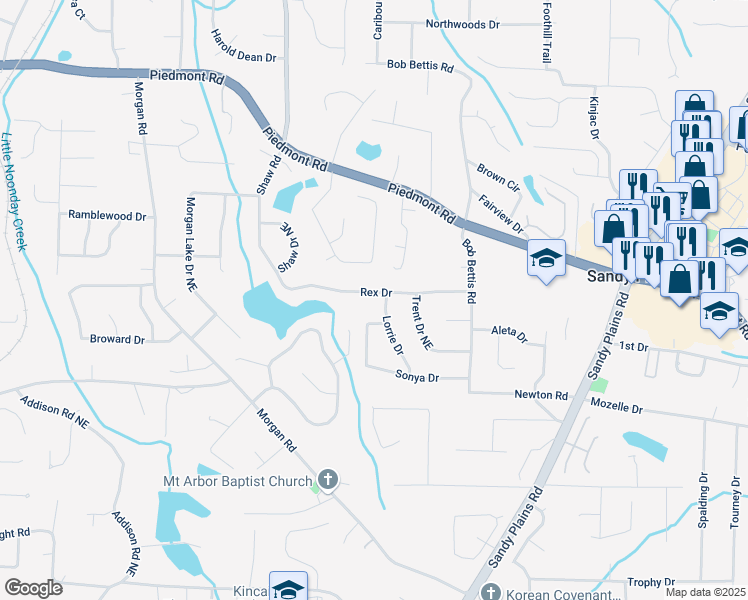 map of restaurants, bars, coffee shops, grocery stores, and more near 1628 Rex Drive in Marietta